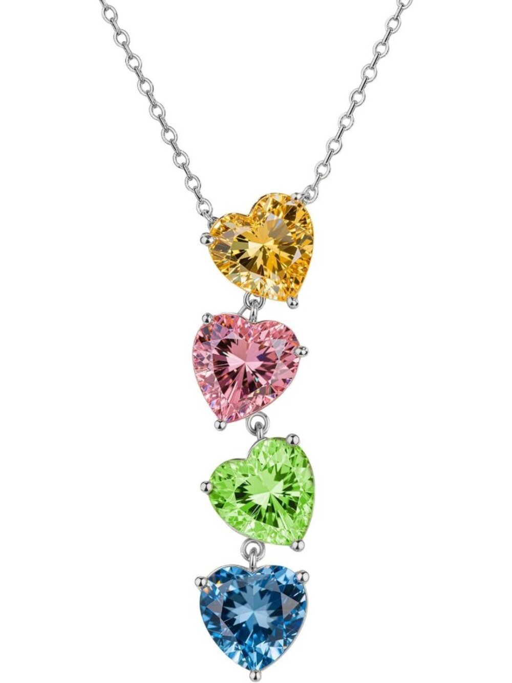 Elegant Sterling Silver Y Necklace with Heart-Cut CZ Pendant for Women, 18"+2